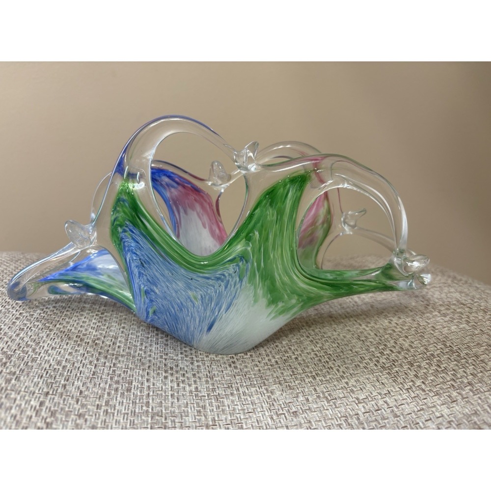 Vintage Murano Italian Art Glass Blue Pink Green Crystal Napkin Letter Holder